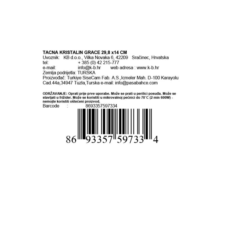 TACNA KRISTALIN GRACE 30 x 14 CM