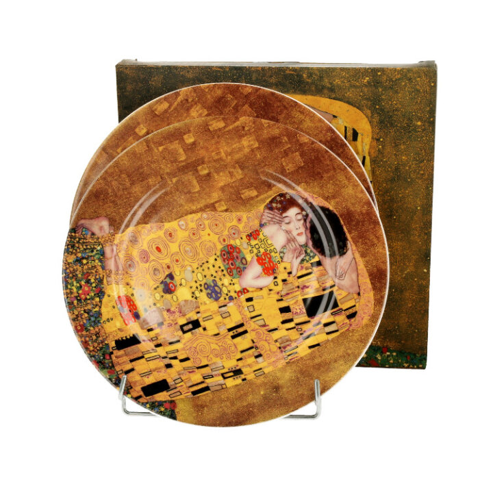 GUSTAV KLIMT TANJURIĆI DESERTNI PORCULAN 2/1 U POKLON KUTIJI - THE KISS