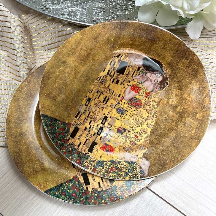 GUSTAV KLIMT TANJURIĆI DESERTNI PORCULAN 2/1 U POKLON KUTIJI - THE KISS