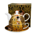 ČAJNIK SA ŠALICOM PORCULAN 380+280 ML U POKLON KUTIJI - THE KISS BROWN BY GUSTAV KLIMT