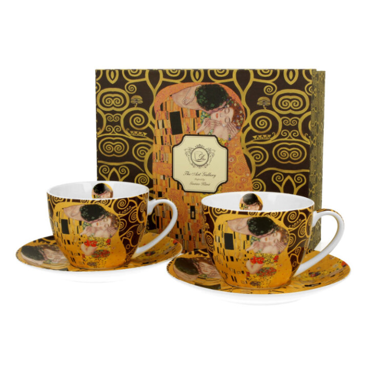 ŠALICE ZA KAVU PORCULANSKE 2/1 280 ML U POKLON KUTIJI - THE KISS BROWN BY GUSTAV KLIMT