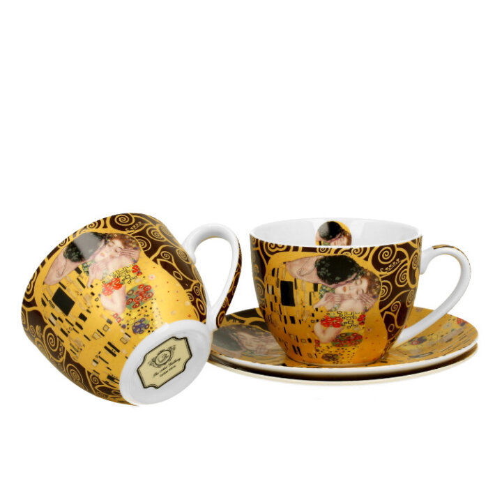 ŠALICE ZA KAVU PORCULANSKE 2/1 280 ML U POKLON KUTIJI - THE KISS BROWN BY GUSTAV KLIMT