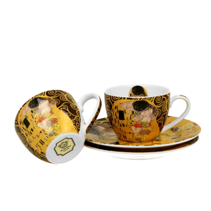 ŠALICE ZA KAVU PORCULANSKE 2/1 90 ML U POKLON KUTIJI - THE KISS BROWN BY GUSTAV KLIMT