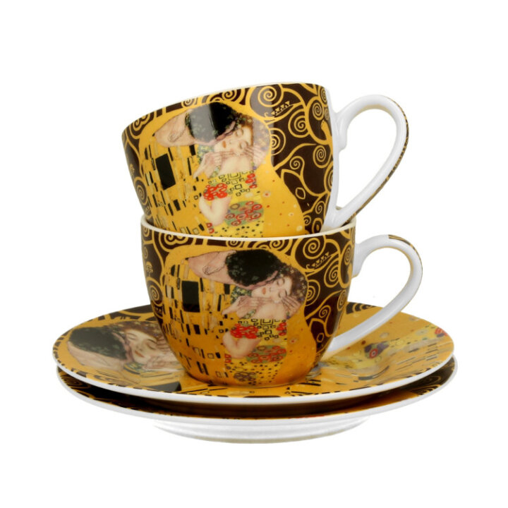 ŠALICE ZA KAVU PORCULANSKE 2/1 90 ML U POKLON KUTIJI - THE KISS BROWN BY GUSTAV KLIMT