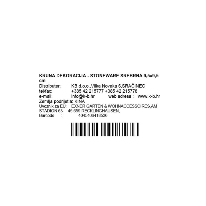 KRUNA DEKORACIJA - STONEWARE SREBRNA 9,5x9,5 cm