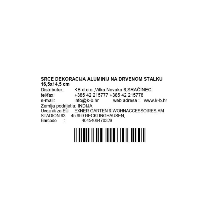 SRCE DEKORACIJA ALUMINIJ NA DRVENOM STALKU 16,5x14,5 cm