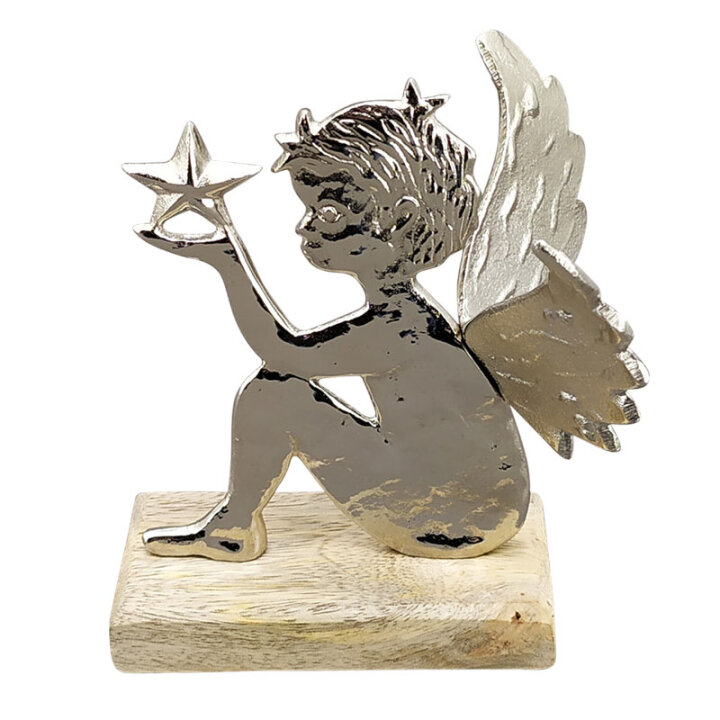 ANĐEO DEKORACIJA  ALUMINIJ NA DRVENOM STALKU 14x11 cm