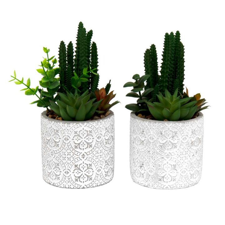KAKTUSI UMJETNI / SUCCULENT U DEKORIRANOJ TEGLICI 22x9 cm - SORT