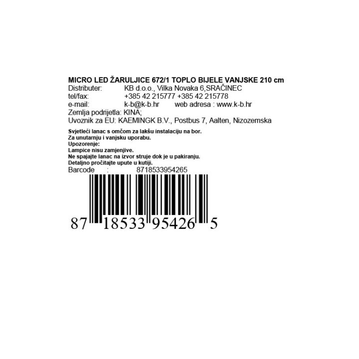 TOPLO BIJELE MICRO LED LAMPICE 672/1 210 CM
