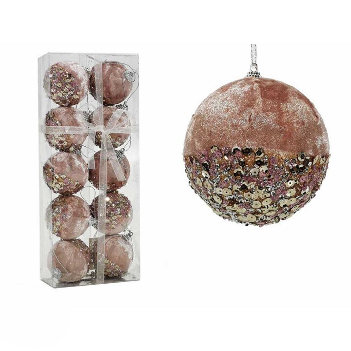 SET BOŽIĆNIH KUGLICA OD BARŠUNA S GLITERIMA 10/1 ROZA 6 cm