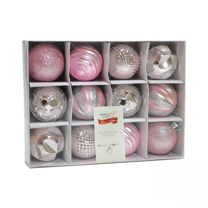 SET BOŽIĆNE KUGLE ZA BOR 12/1 ROZE 6 cm