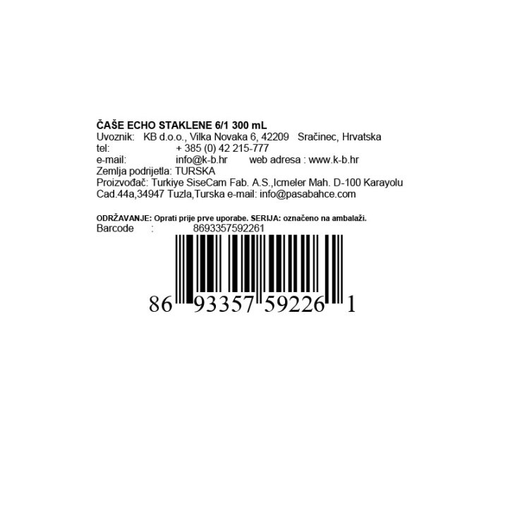 ČAŠE ECHO WHISKEY STAKLENE 6/1 300 mL