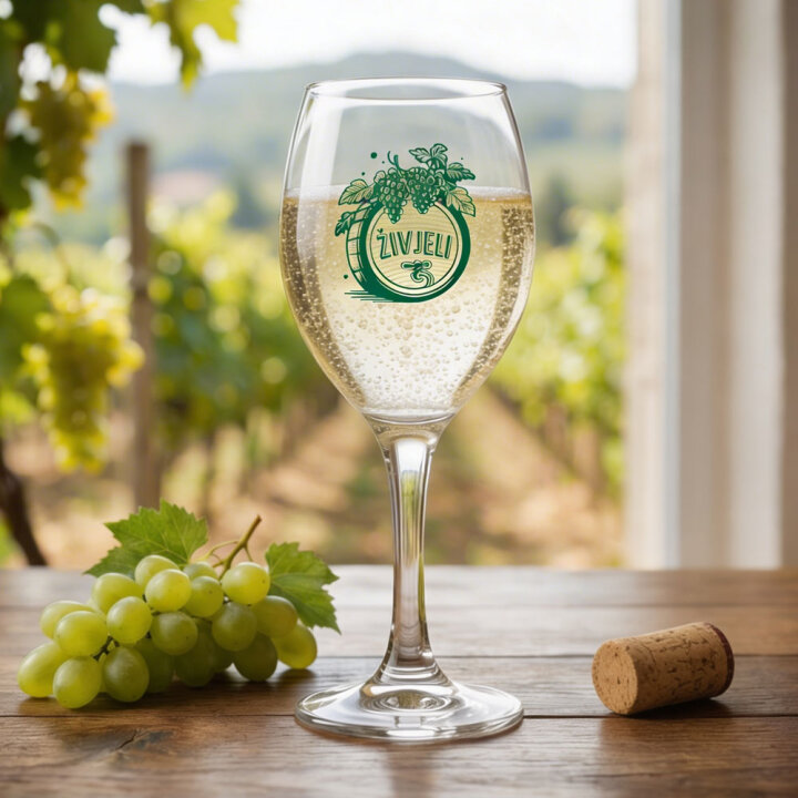 ČAŠA ZA VINO S TISKOM VINSKI MOTIV 255 ML Bačvica-Živjeli zeleni