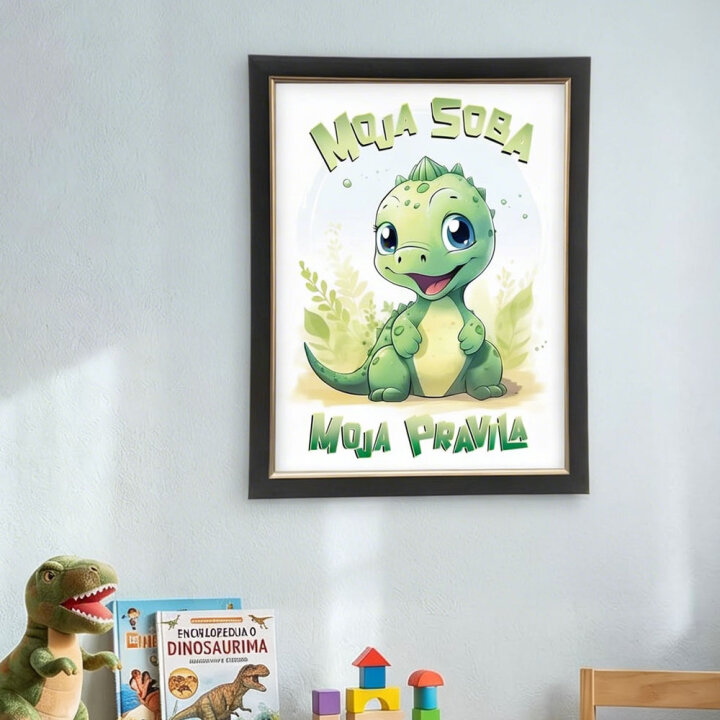ZIDNA SLIKA UOKVIRENA 40x50cm DJEČJI MOTIV DINOSAUR