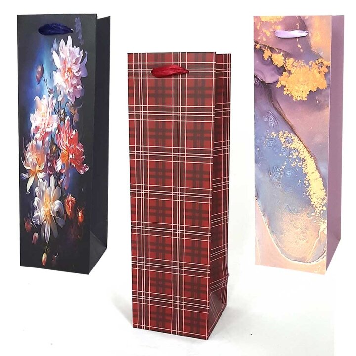 POKLON VREĆICA ZA BUTELJU 10x33x10 cm - SORT MOTIVI