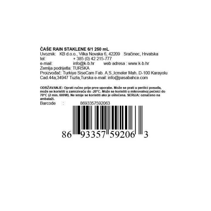 ČAŠE RAIN STAKLENE 6/1 250 mL