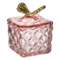 BOMBONJERA STAKLENA S POKLOPCEM ROZO-ZLATNA 8x8x11 cm