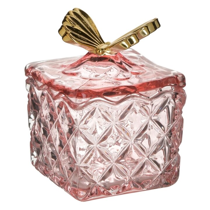 BOMBONJERA STAKLENA S POKLOPCEM ROZO-ZLATNA 8x8x11 cm