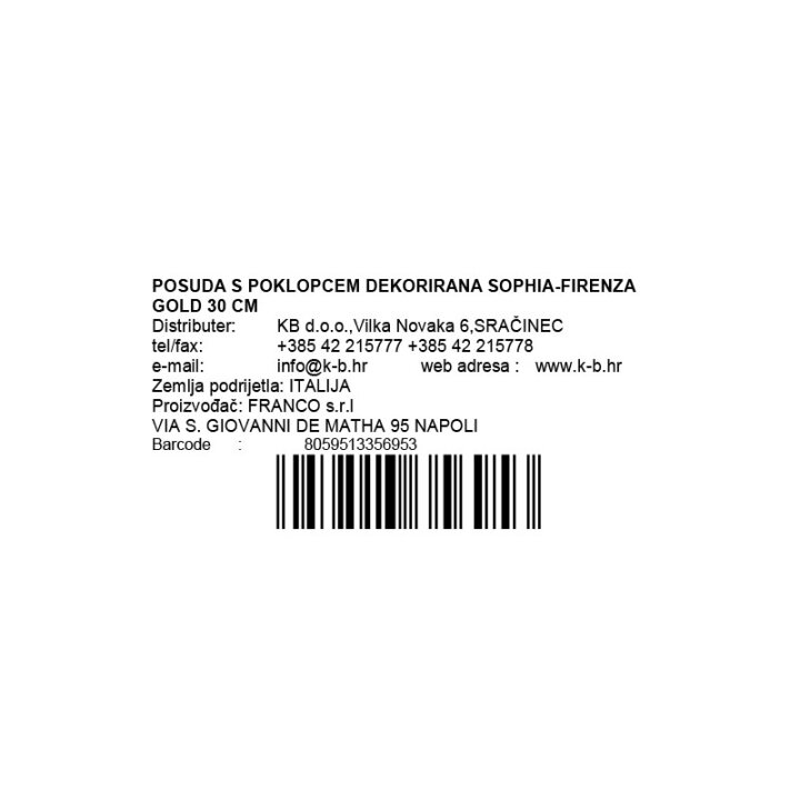 DEKORIRANA POSUDA S POKLOPCEM DEKORIRANA SOPHIA-FIRENZA GOLD 30 CM