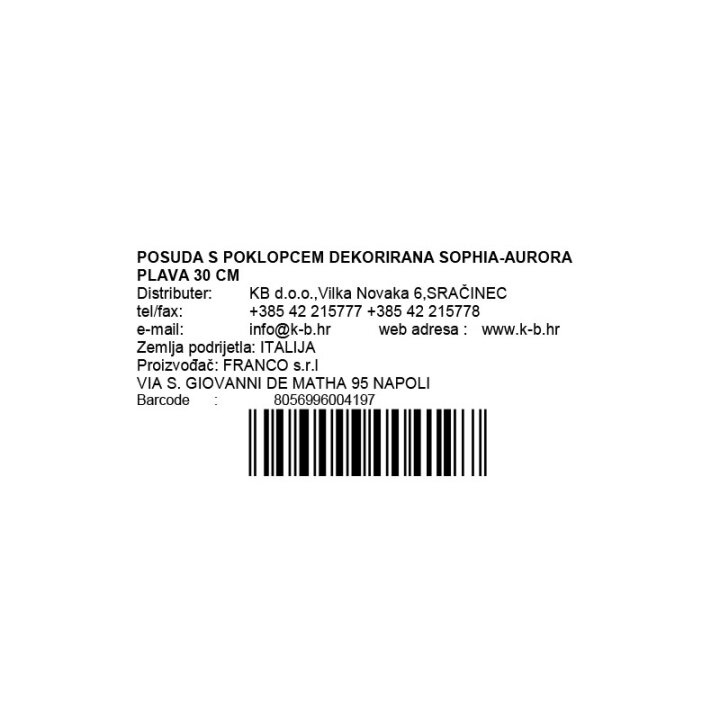 POSUDA S POKLOPCEM DEKORIRANA SOPHIA-AURORA PLAVA 30 CM