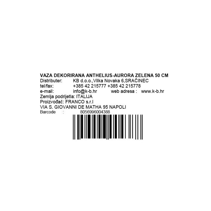 VAZA ZA CVIJEĆE DEKORIRANA ANTHELIUS-AURORA ZELENA 50 CM