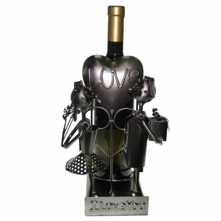 STALAK ZA BOCU VINA METALNI - ZALJUBLJENI PAR SA SRCEM LOVE 24x16x17,5 cm
