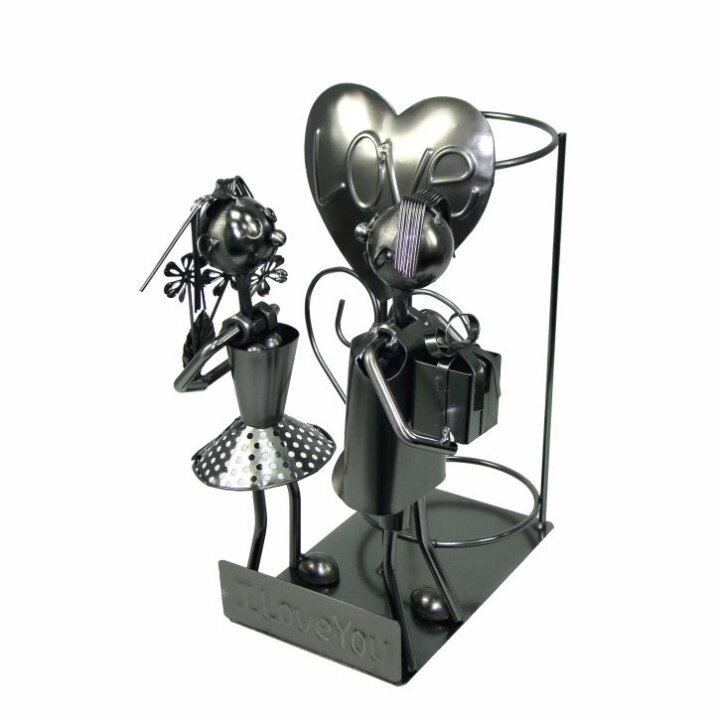 STALAK ZA BOCU VINA METALNI - ZALJUBLJENI PAR SA SRCEM LOVE 24x16x17,5 cm