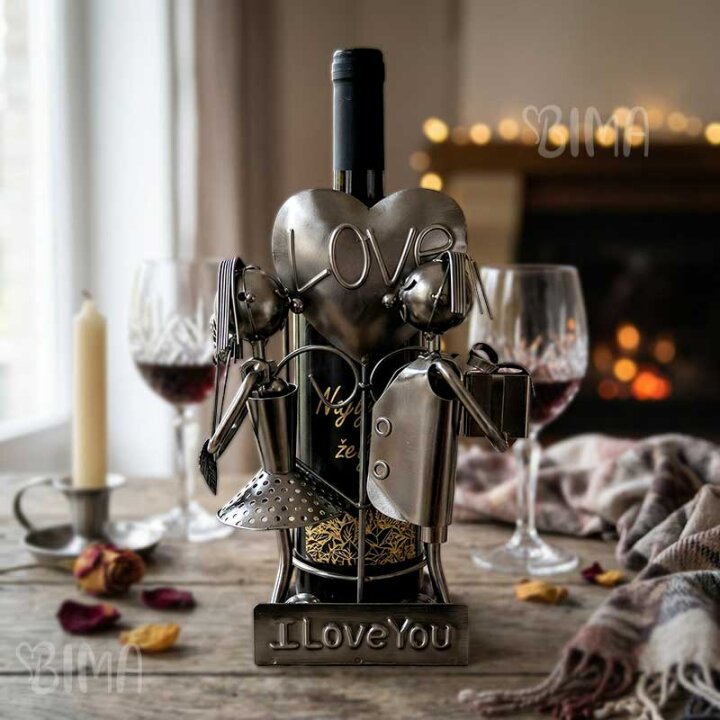STALAK ZA BOCU VINA METALNI - ZALJUBLJENI PAR SA SRCEM LOVE 24x16x17,5 cm