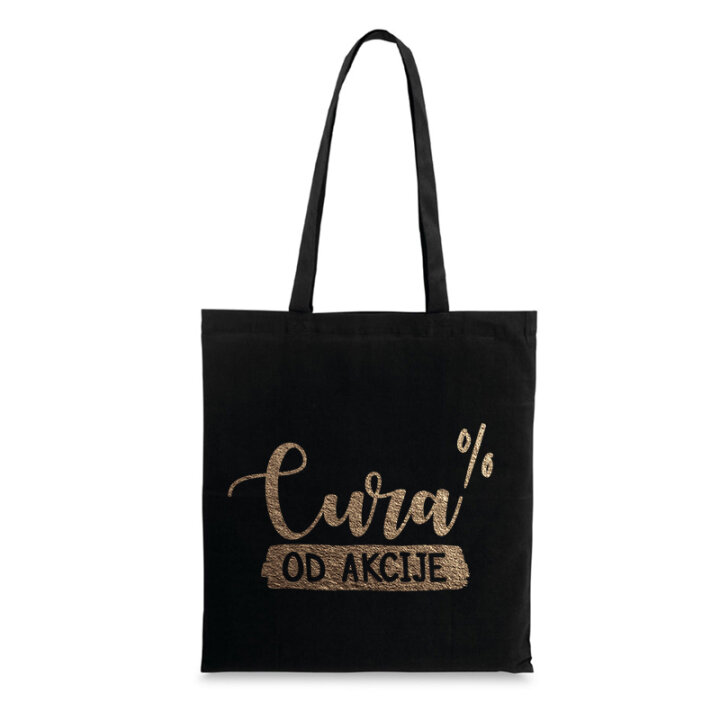 VREĆICA PLATNENA CRNA SA ZLATNIM TISKOM Cura od akcije...DUGA RUČKA
