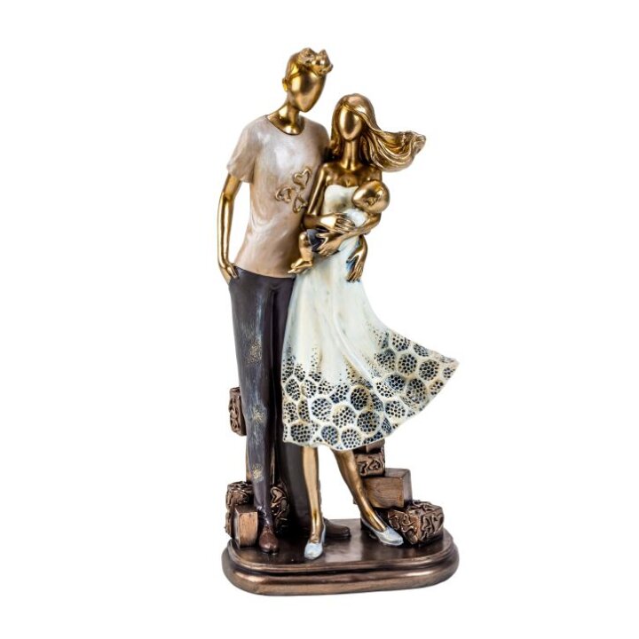 FIGURA PAR SA DIJETETOM U NARUČJU ZLATNO-BIJELI 33 CM