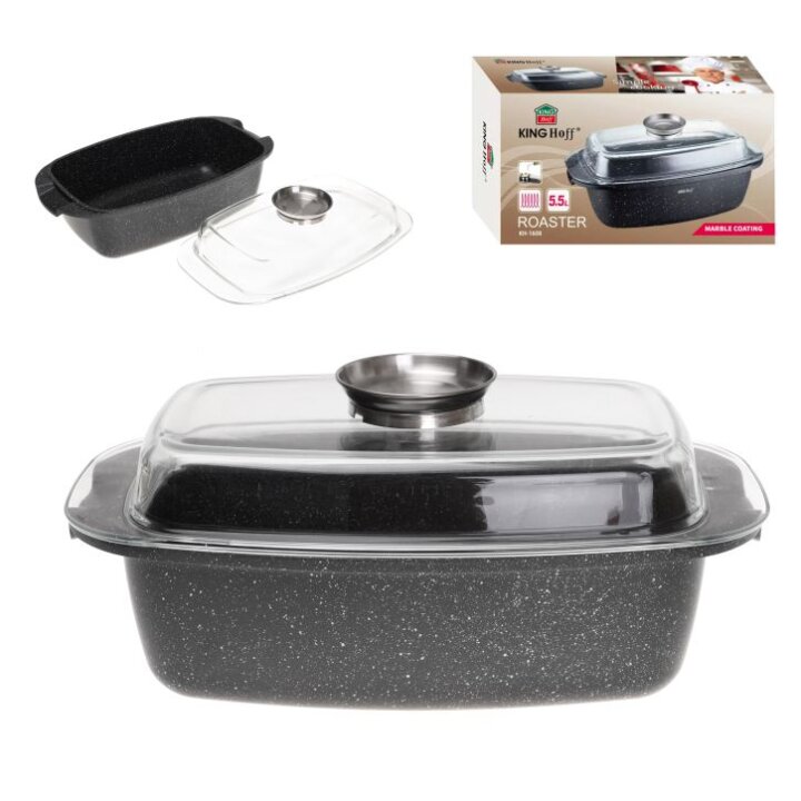 PEKAČ ALU GUSS SA STAKLENIM POKLOPCEM 5,5 L 32x22x10,6 cm - KING HOFF