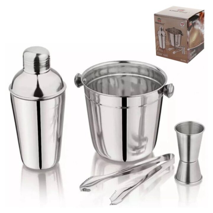 SET ZA KOKTELE 4 DIJELNI - SHAKER / MJERICA / HVATALJKA / POSUDA ZA LED