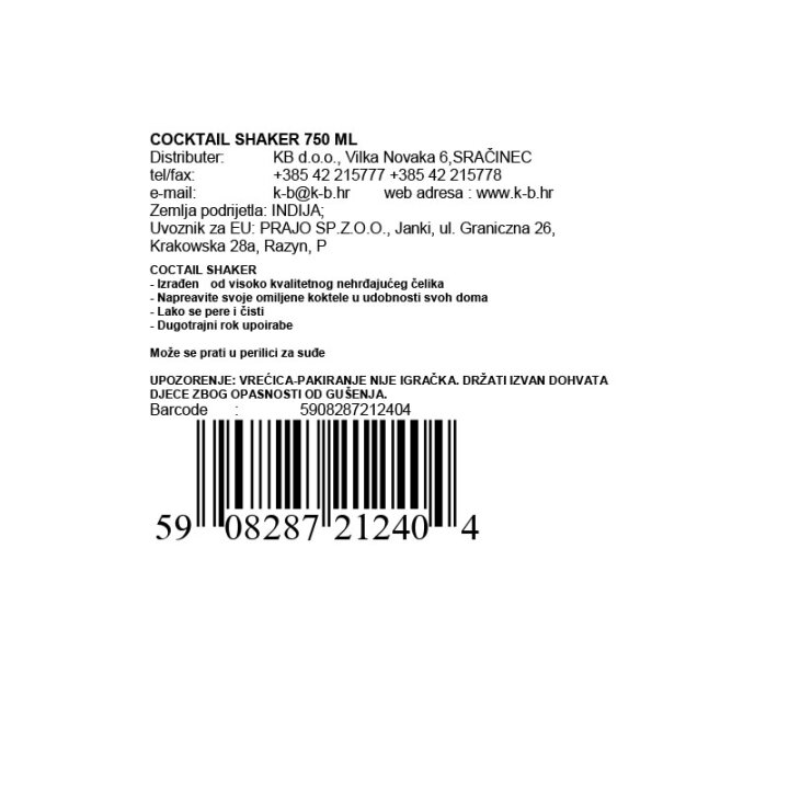 SHAKER ZA KOKTELE 750 ML