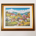 ZIDNA SLIKA UOKVIRENA - KUĆE NA BRDU 54x44
