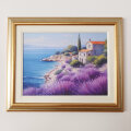 ZIDNA SLIKA UOKVIRENA - LAVANDA I KAMENA KUĆICA 54x44