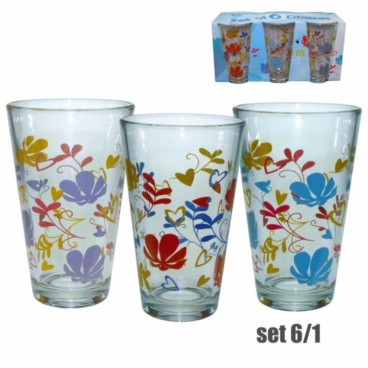 ČAŠE ZA VODU STAKLENE DEKORIRANE 6/1 300 mL