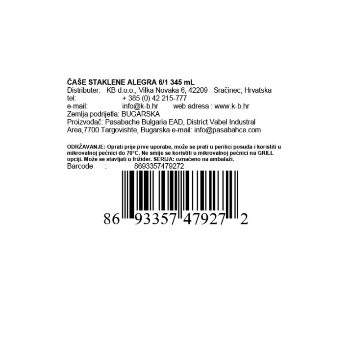 ČAŠE STAKLENE ALEGRA 6/1 345 mL