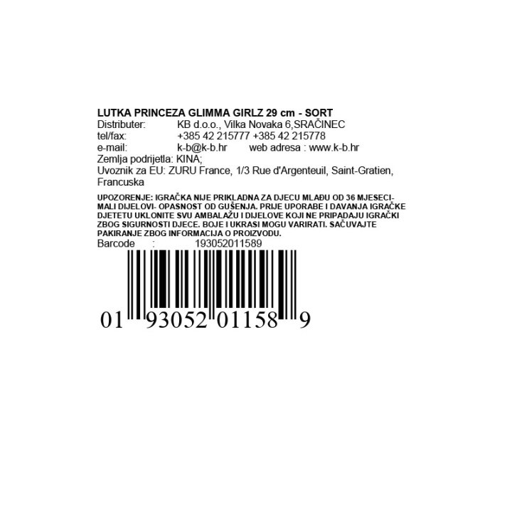 LUTKA PRINCEZA GLIMMA GIRLZ 29 cm - SORT