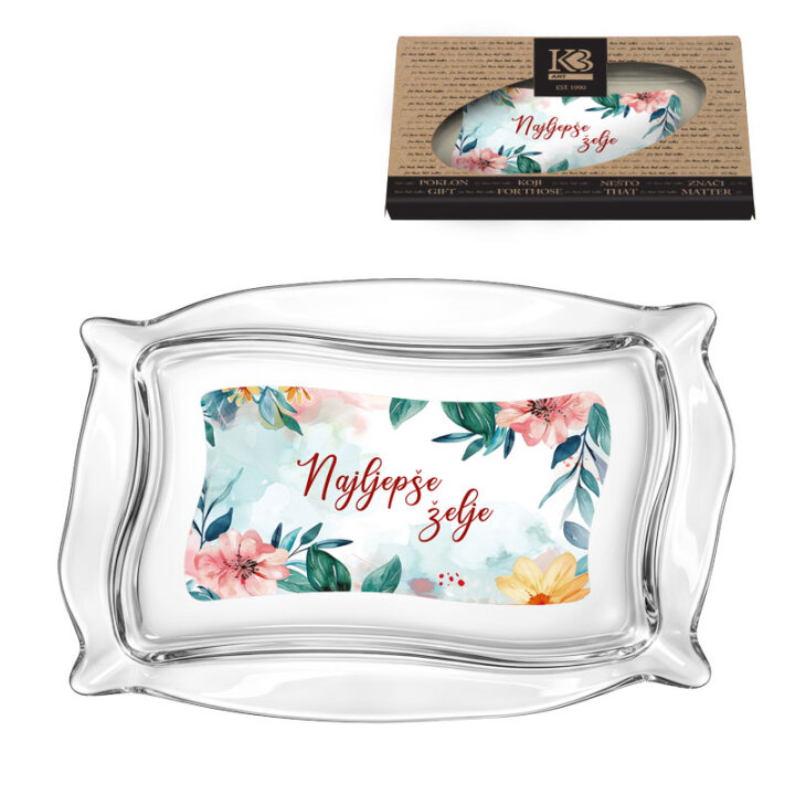 TACNA PATISSERIE STAKLENA 34x22cm S TISKOM Najljepše želje-zeleno POKLON KUTIJA