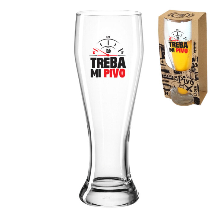 ČAŠA ZA PIVO S TISKOM 500ml VISOKA Treba mi pivo u poklon kutiji