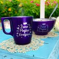 ŠALICA 250 ml I ZDJELICA 500 ml LJUBIČASTA S TISKOM Žena, majka, kraljica POKLON