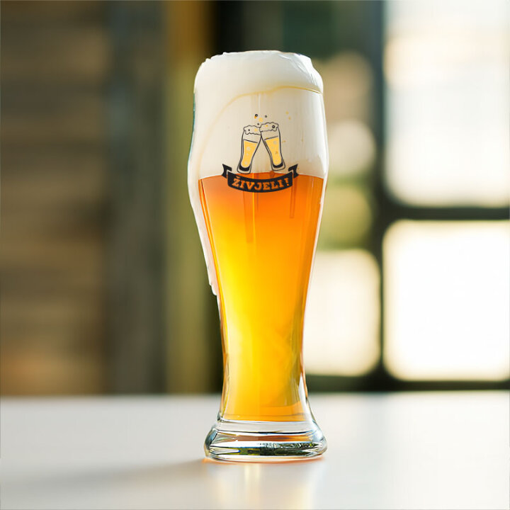 ČAŠA ZA PIVO S TISKOM 500 ml VISOKA Živjeli u poklon kutiji