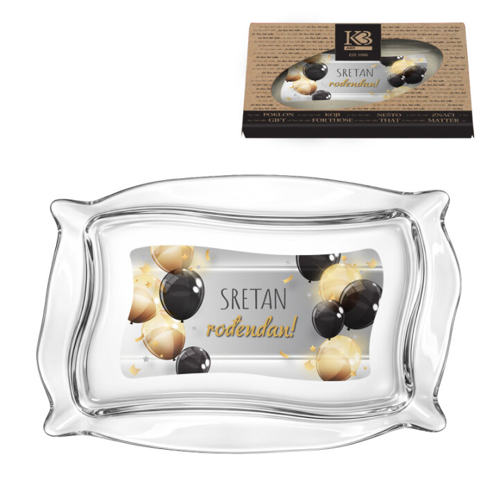 TACNA PATISSERIE STAKLENA 34x22cm SA TISKOM Sretan rođendan U POKLON