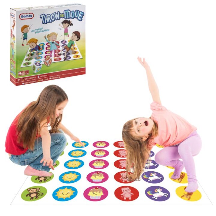 ZABAVNA IGRA POMICANJA PO BOJAMA I LIKOVIMA THROW & MOVE U KUTIJI 30x28x6 cm