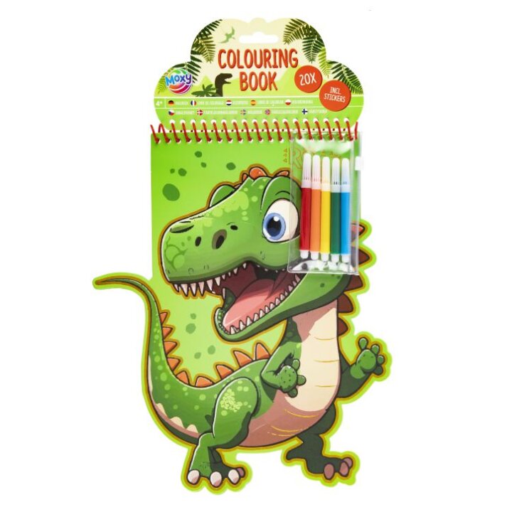BOJANKA ZA DJECU U OBLIKU DINOSAURA 20 STRANA S FLOMASTERIMA 30x24 cm