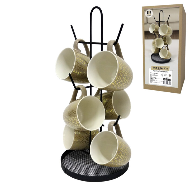 SET 6 ŠALICA 200 ml KERAMIKA NA METALNOM STALKU 37,5 cm SMEĐE/ZLATNE