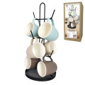 SET ŠALICA ZA KAVU 200 ml PORCULAN NA METALNOM STALKU 37,5 cm TIRKIZ/BEŽ/SMEĐE