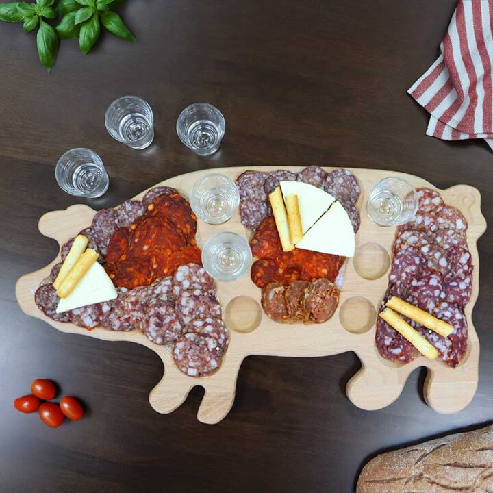 DASKA DRVENA PRAŠČIĆ SA 6 ČAŠICA 49 cm x 26cm