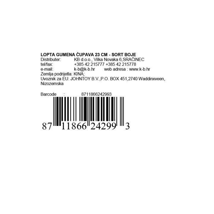 LOPTA GUMENA ČUPAVA 23 CM - SORT BOJE