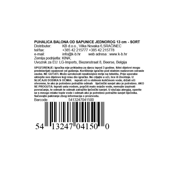 PUHALICA BALONA OD SAPUNICE JEDNOROG 13 cm - SORT